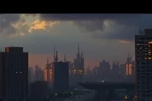 楼顶信号灯封面：天台栏杆与闪烁的红色信号灯